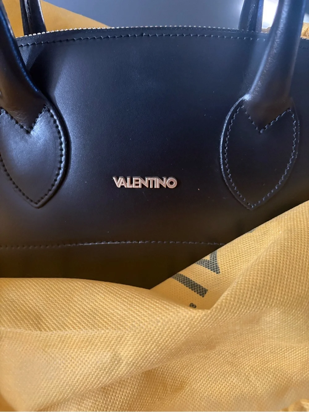 Valentino Black Leather Satchel with Gold Hardware